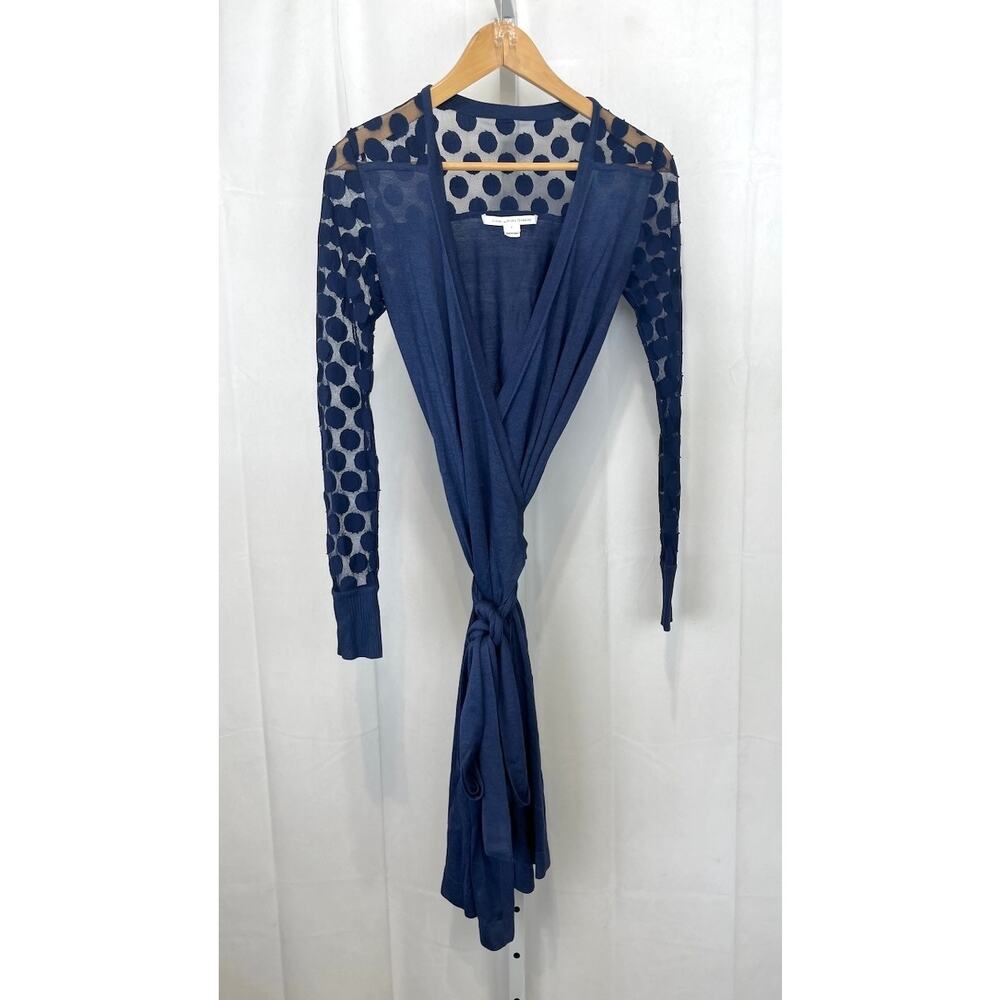 DIANE VON FURSTENBERG DVF Linda Silk Wrap Dress Lace Polka Dot Blue Size P XS - Picture 8 of 8